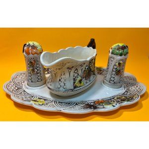 Ceramica de Cuernavaca Mexico Pottery Salt Pepper Gravy Plate Vintage Signed